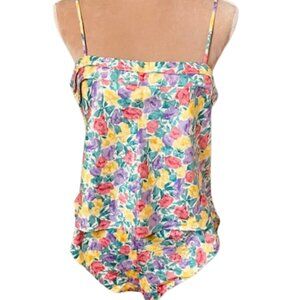 Vintage Lingerie Axion Satin Floral Cami Shorts PJ 2 pc. Set Medium